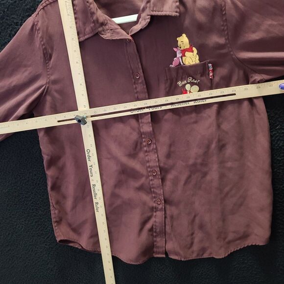 Disney Womens Button Up Blouse Red Size XL 100% Polyester Long Sleeve Pooh - Picture 4 of 12